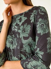 Roman Green Floral Print Stretch Tunic Top - Image 5 of 5