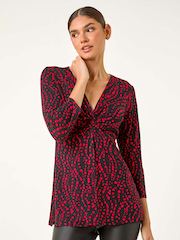 Roman Red Abstract Spot V-Neck Twist Front Top - Image 2 of 5