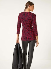 Roman Red Abstract Spot V-Neck Twist Front Top - Image 3 of 5