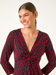 Roman Red Abstract Spot V-Neck Twist Front Top - Image 4 of 5