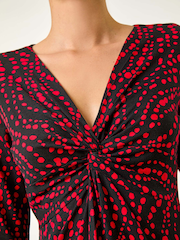 Roman Red Abstract Spot V-Neck Twist Front Top - Image 5 of 5