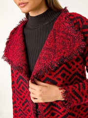 Roman Red Geometric Fringe Collared Cardigan - Image 5 of 5