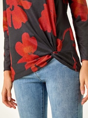 Roman Red Floral Print Stretch Hem Top - Image 6 of 6