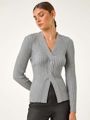 Roman Grey Cable Split Knit Jumper - Image 1 of 5