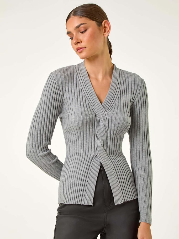 Roman Grey Cable Split Knit Jumper - Image 1 of 5