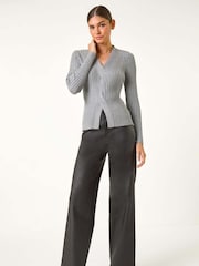 Roman Grey Cable Split Knit Jumper - Image 3 of 5