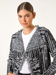 Roman Grey Textured Fringe Collared Cardigan - Image 1 of 6