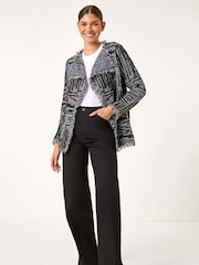 Roman Grey Textured Fringe Collared Cardigan - Image 3 of 6