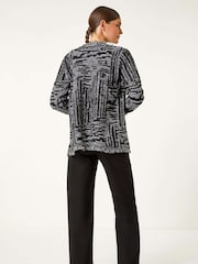 Roman Grey Textured Fringe Collared Cardigan - Image 4 of 6