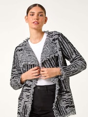 Roman Grey Textured Fringe Collared Cardigan - Image 5 of 6