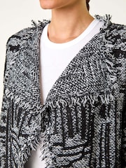 Roman Grey Textured Fringe Collared Cardigan - Image 6 of 6