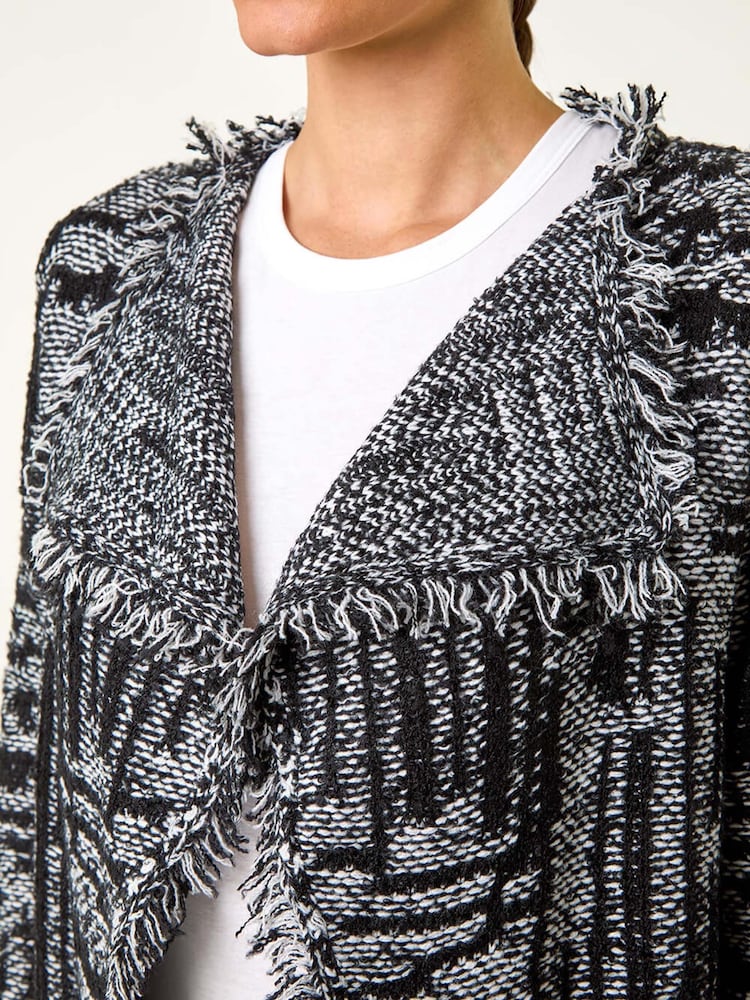 Roman Grey Textured Fringe Collared Cardigan - Image 6 of 6