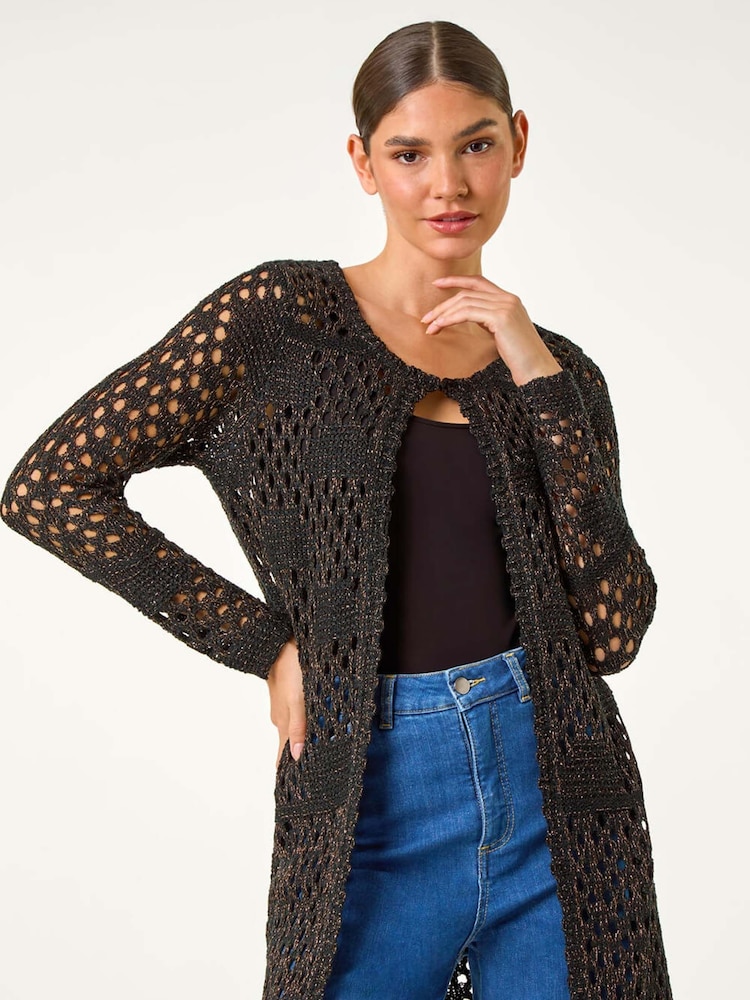 Roman Black Shimmer Longline Knit Cardigan - Image 1 of 6
