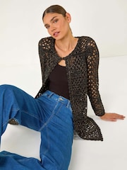 Roman Black Shimmer Longline Knit Cardigan - Image 3 of 6