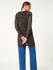 Roman Black Shimmer Longline Knit Cardigan - Image 4 of 6