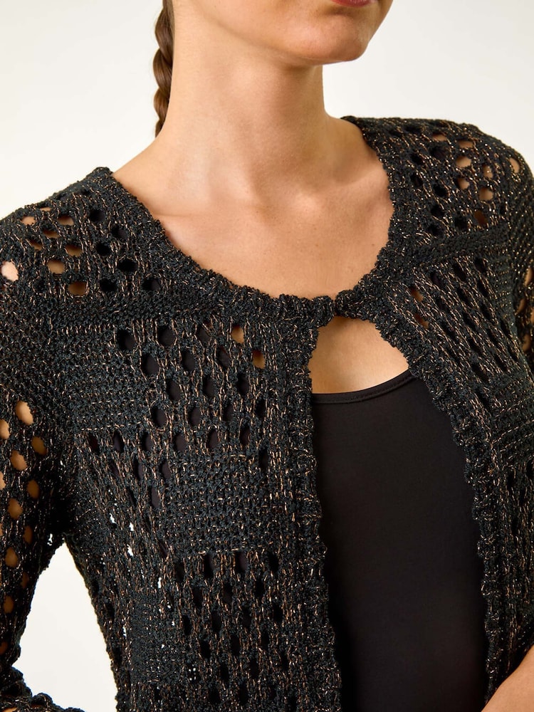 Roman Black Shimmer Longline Knit Cardigan - Image 6 of 6