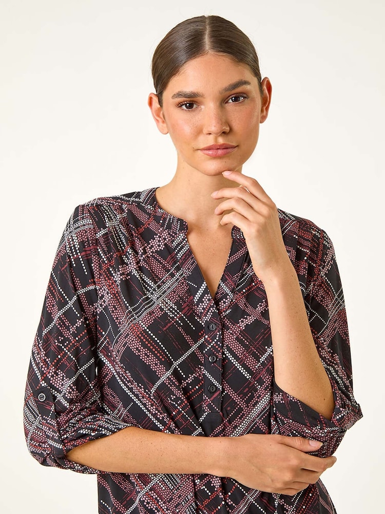 Roman Textured Linear Print V-Neck Stretch Top - Bild 2 von 5