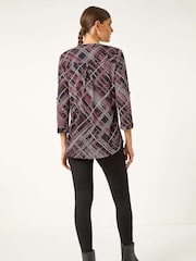 Roman Textured Linear Print V-Neck Stretch Top - Bild 3 von 5