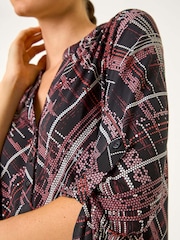 Roman Textured Linear Print V-Neck Stretch Top - Bild 5 von 5