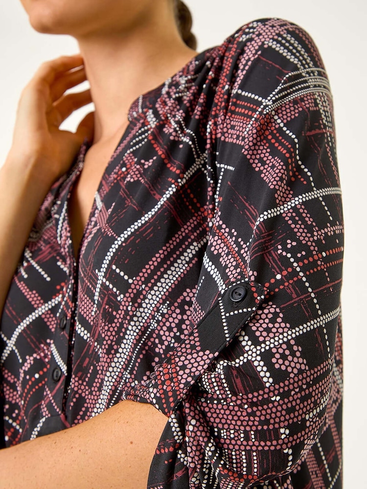 Roman Textured Linear Print V-Neck Stretch Top - Bild 5 von 5
