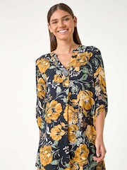 Roman Yellow Longline Floral Print Top - Image 1 of 6