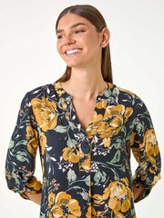Roman Yellow Longline Floral Print Top - Image 5 of 6