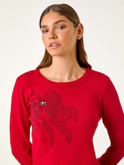 Roman Red Sparkle Bow Detail Crew Jumper - Image 1 of 5