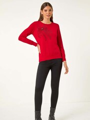 Roman Red Sparkle Bow Detail Crew Jumper - Image 2 of 5