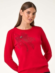 Roman Red Sparkle Bow Detail Crew Jumper - Image 4 of 5