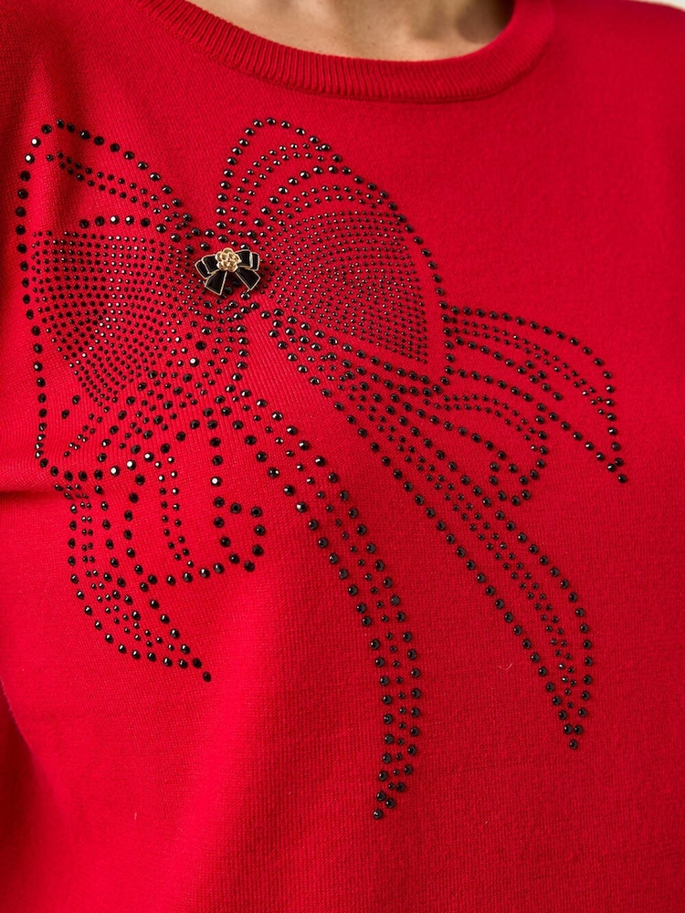 Roman Red Sparkle Bow Detail Crew Jumper - Image 5 of 5