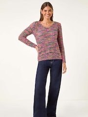 Roman Purple V-Neck Open Knit Jumper - Image 1 of 5