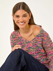 Roman Purple V-Neck Open Knit Jumper - Image 2 of 5