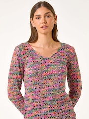 Roman Purple V-Neck Open Knit Jumper - Image 4 of 5