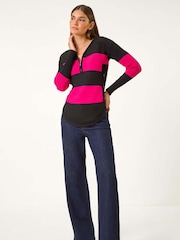 Roman Pink Cotton Blend Stripe Knit Jumper - Image 1 of 5