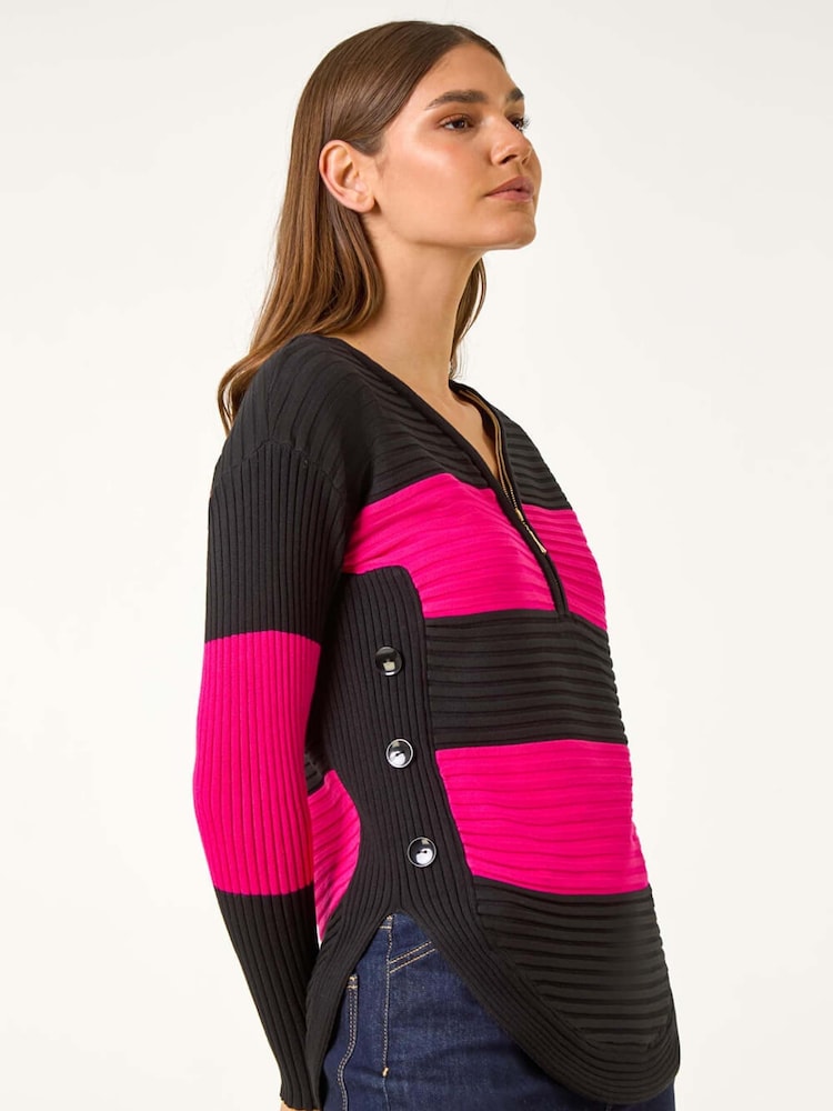 Roman Pink Cotton Blend Stripe Knit Jumper - Image 2 of 5