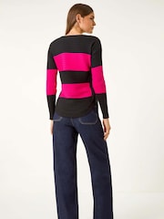 Roman Pink Cotton Blend Stripe Knit Jumper - Image 3 of 5