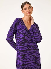 Roman Purple Animal Print V-Neck Jumper - Image 1 of 5