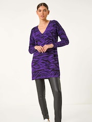 Roman Purple Animal Print V-Neck Jumper - Image 3 of 5