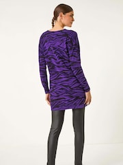 Roman Purple Animal Print V-Neck Jumper - Image 4 of 5
