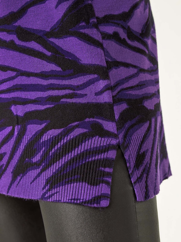 Roman Purple Animal Print V-Neck Jumper - Image 5 of 5