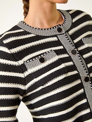 Roman Black Textured Stripe Print Pocket Cardigan - Image 6 of 6