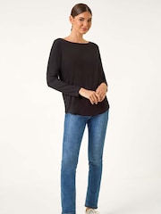 Roman Black Batwing Long Sleeve Stretch Top - Image 1 of 5