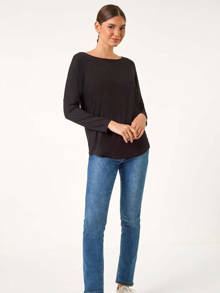 Roman Black Batwing Long Sleeve Stretch Top - Image 1 of 5