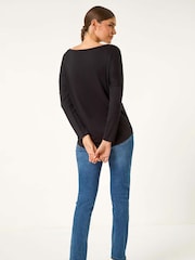 Roman Black Batwing Long Sleeve Stretch Top - Image 2 of 5