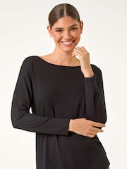 Roman Black Batwing Long Sleeve Stretch Top - Image 4 of 5