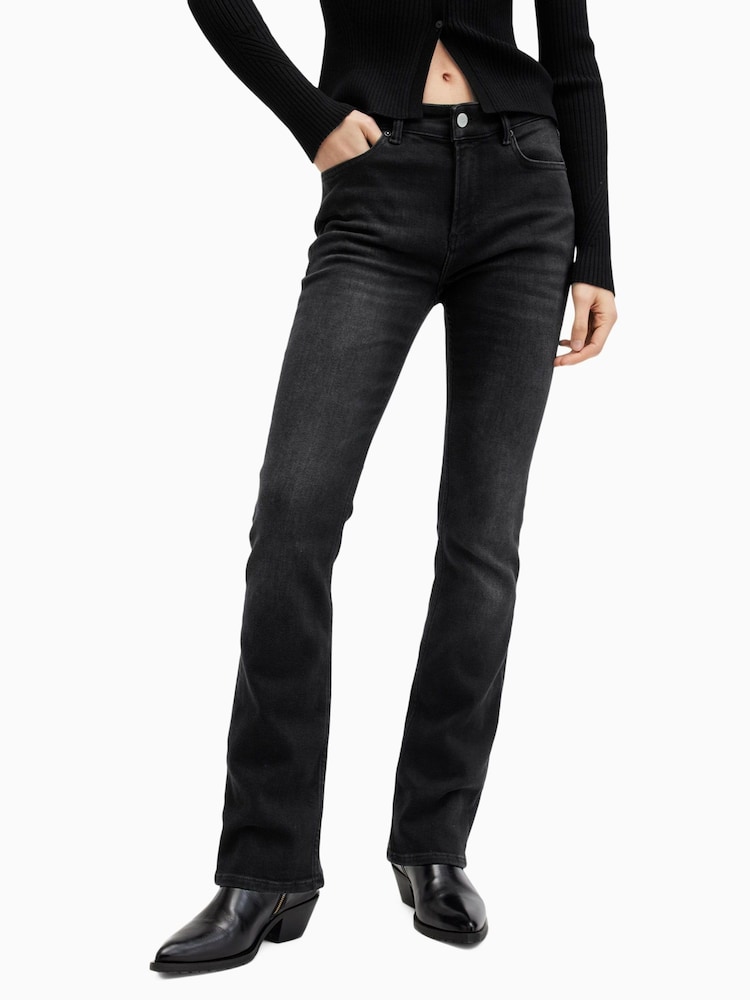 AllSaints Washed Black Slim Haldan Bootcut Jeans - Image 2 of 9