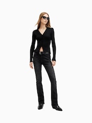 AllSaints Washed Black Slim Haldan Bootcut Jeans - Image 4 of 9