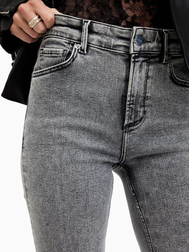 AllSaints Washed Grey Slim Haldan Bootcut Jeans - Image 3 of 7