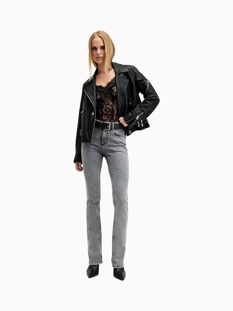 AllSaints Washed Grey Slim Haldan Bootcut Jeans - Image 5 of 7