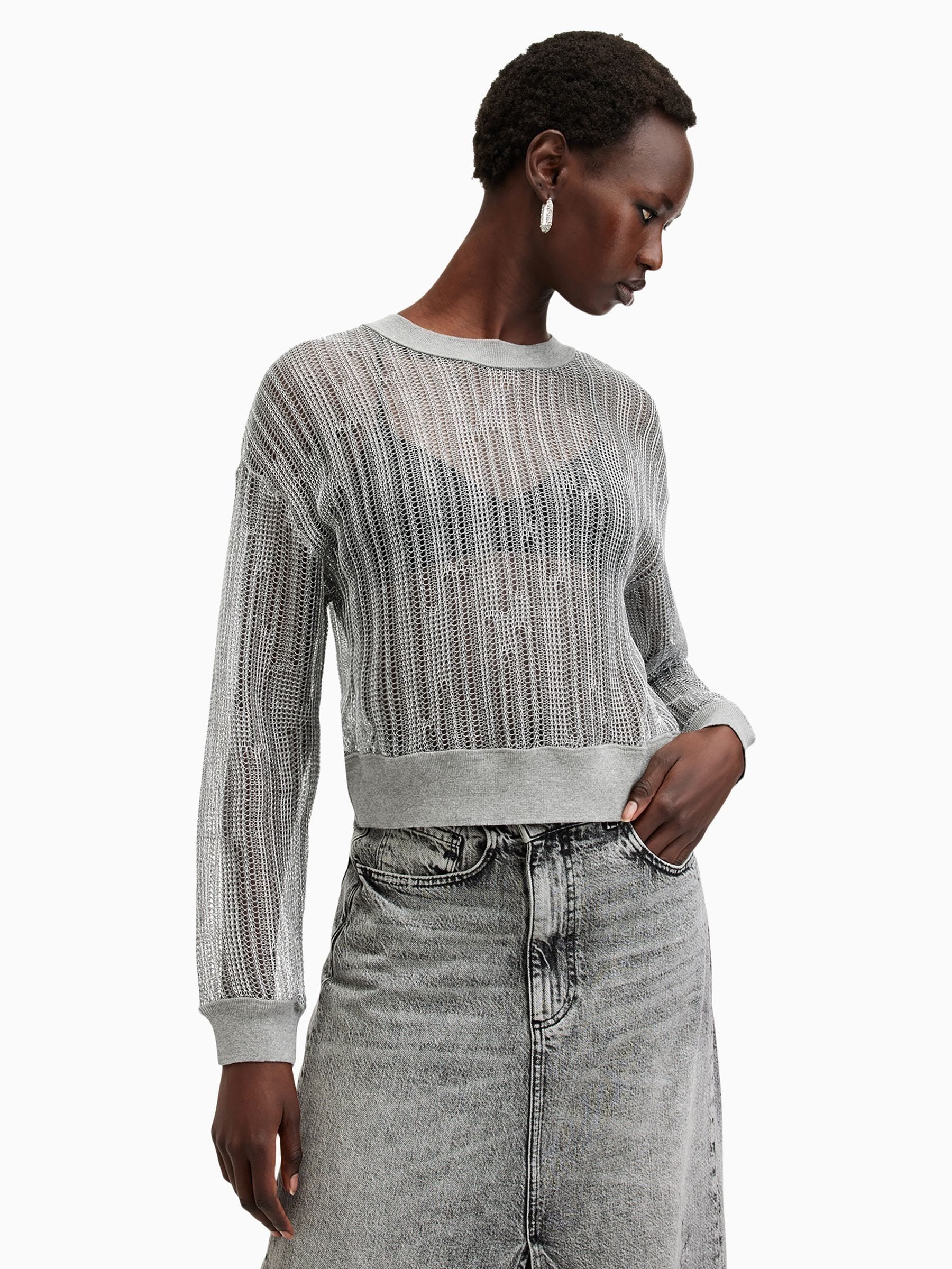 Buy AllSaints Silver Giana Longsleeve Sweater from Next USA